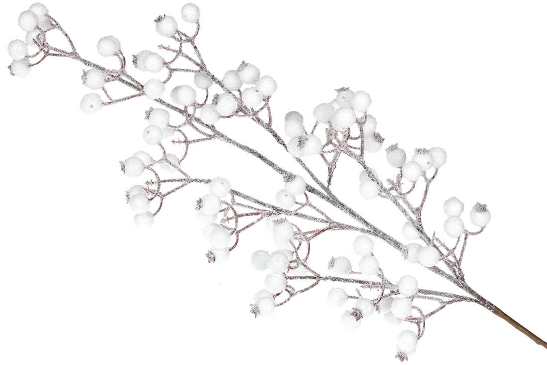 Декоративна гілка з ягодами в інею 73см, колір - білий