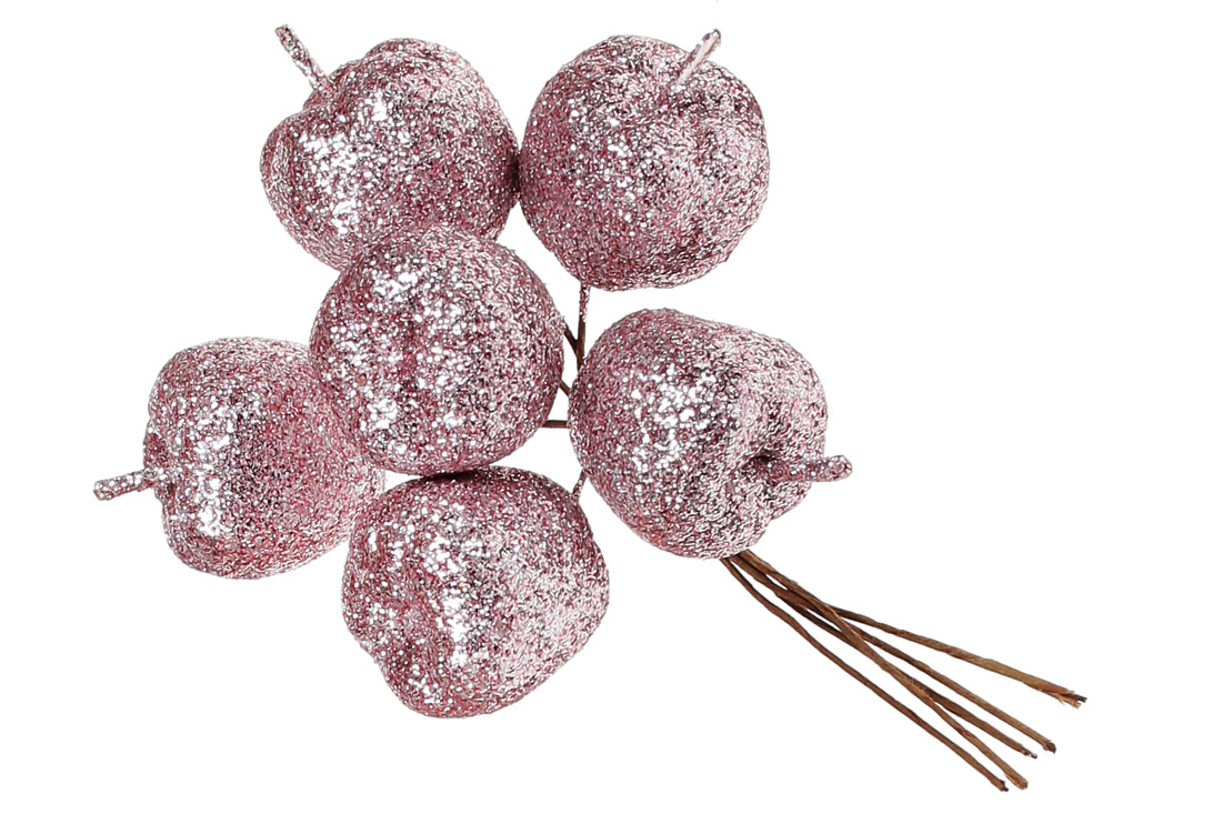 Декоративний букетик яблук 6шт, 12см, колір - рожевий