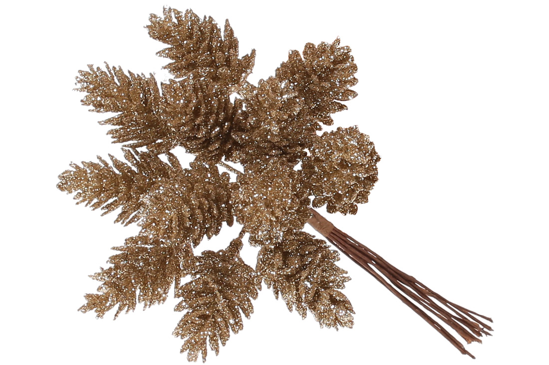 Декоративні міні-шишки 12шт в пучку, 12см, колір - шампань