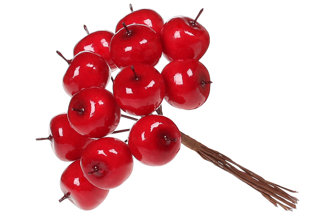 Декоративний букетик яблук 12шт, 11см, колір - червоний глянець