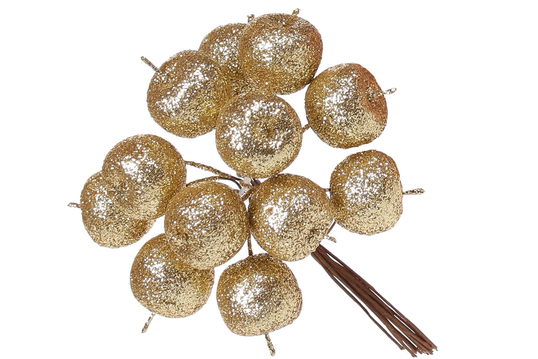 Декоративний букетик яблук 12шт, 11см, колір - золото