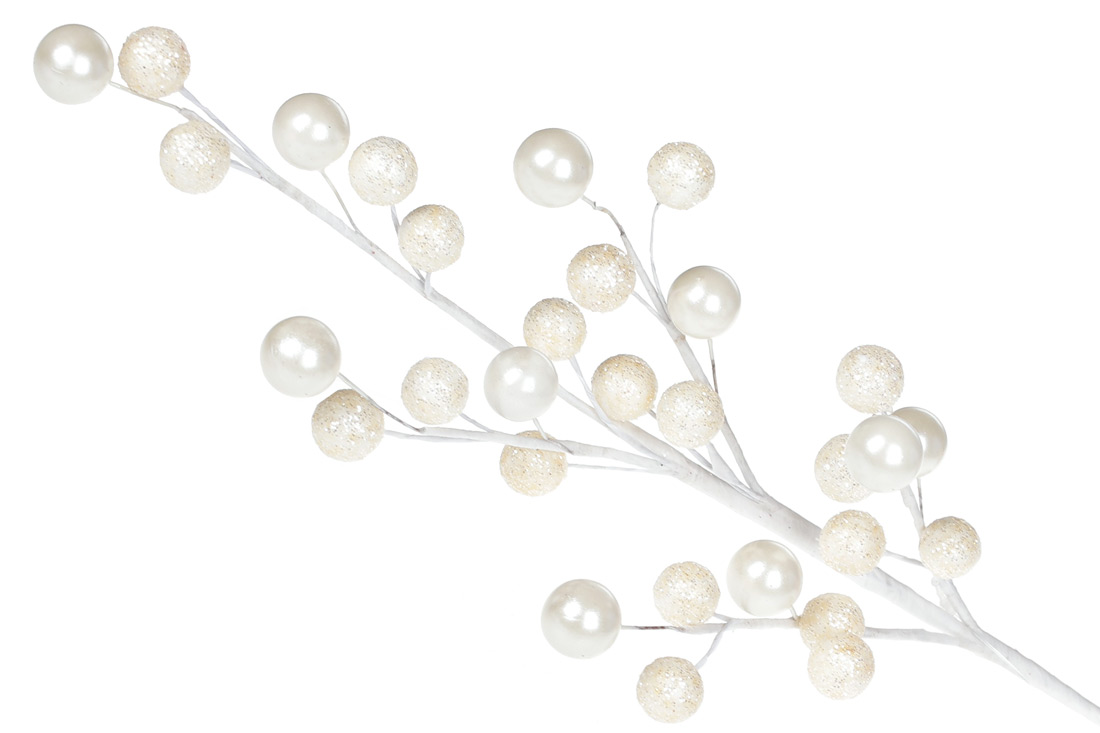 Декоративна гілка з ягодами 37см, колір - білий перламутр