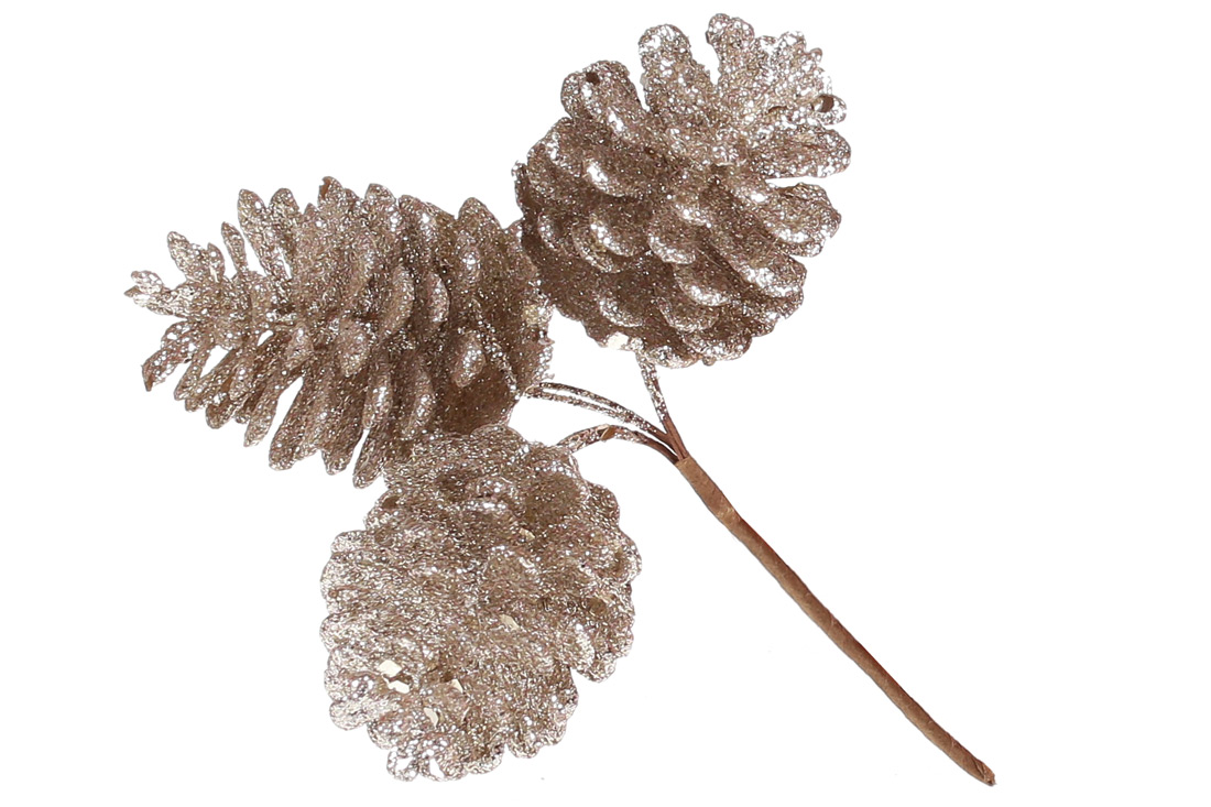 Декоративні шишки, пучок 3 шт, 13см, колір - шампань