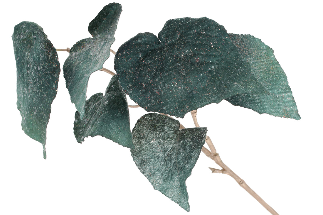 Декоративна гілка Бегонії з оксамиту з гліттером 63см, колір - евкаліпт