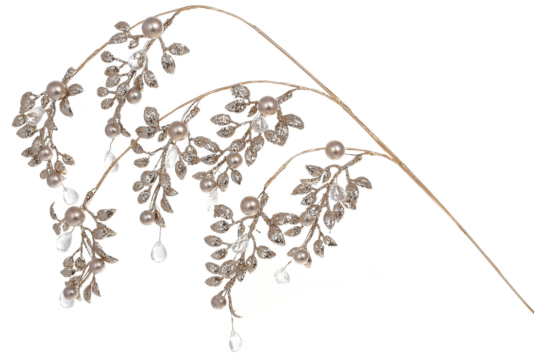 Гілка з лисицями, ягодами та акриловими бусинами 60см, колір - шампань