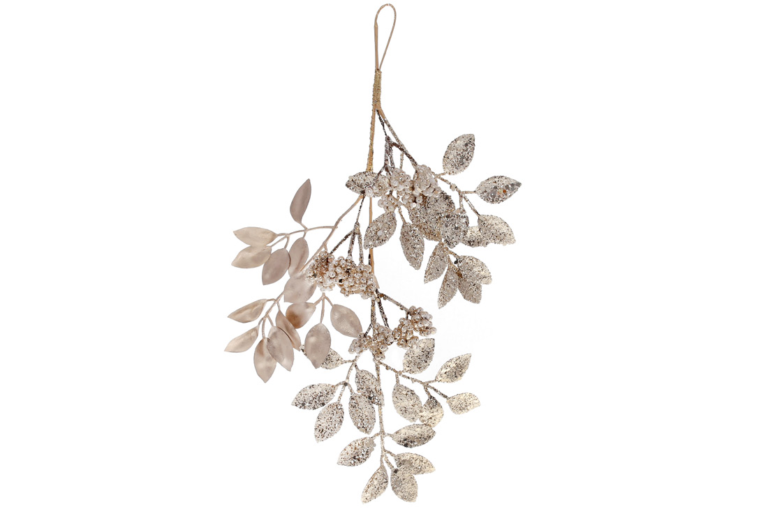 Декоративна підвісна гілка з ягодами та листям, 33см, колір - шампань