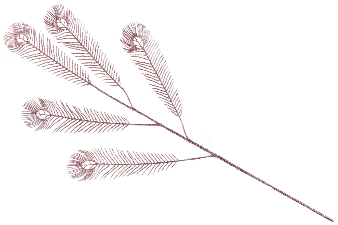 Декоративна гілка Павичеве око з гліттером, 90см, колір - рожеве золото