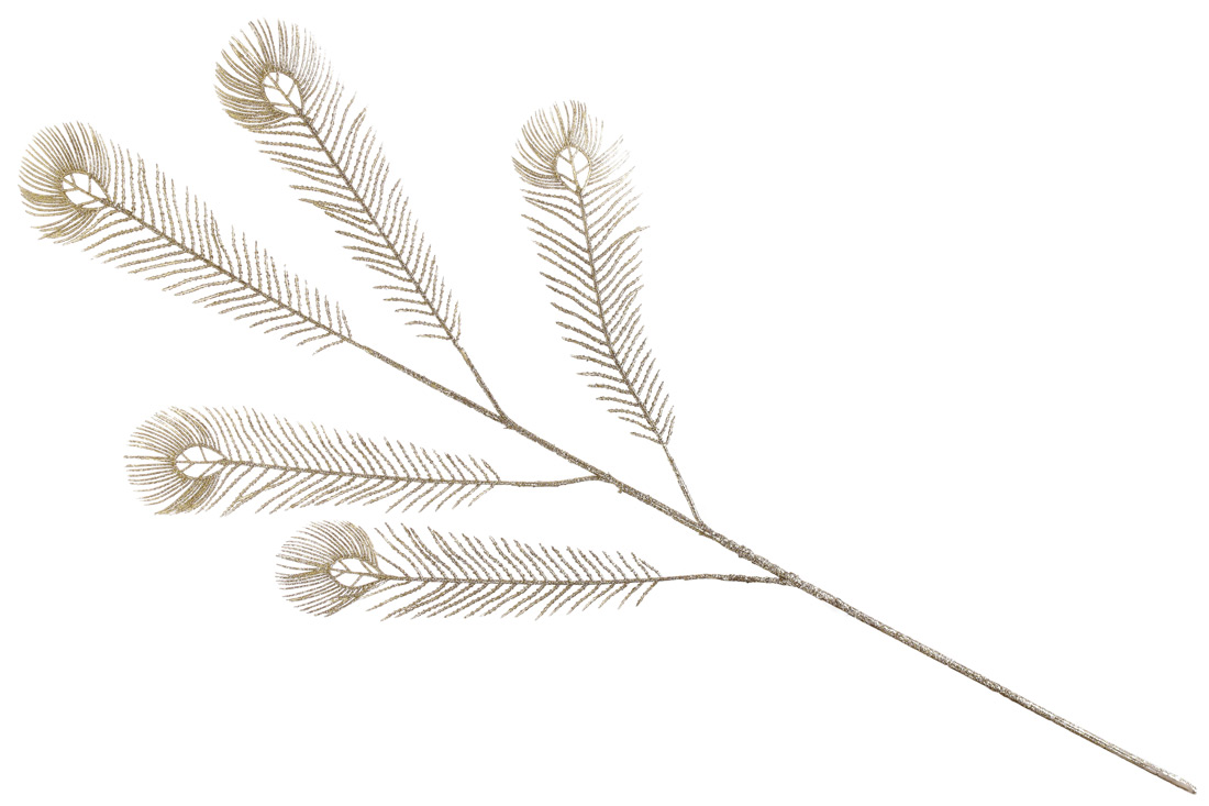 Декоративна гілка Павичеве око з гліттером, 90см, колір - шампань