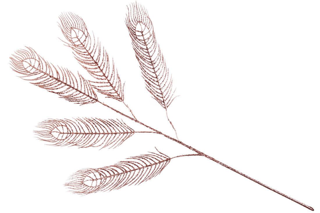 Декоративна гілка Павичеве око з гліттером, 98см, колір - рожеве золото