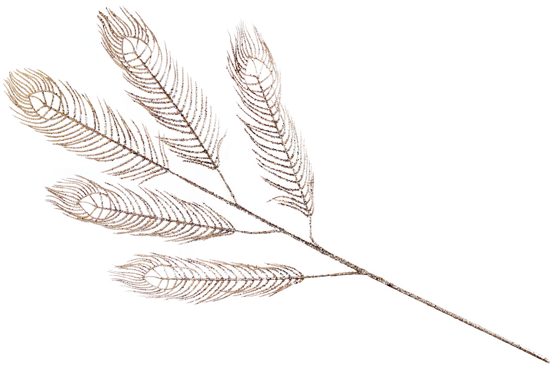 Декоративна гілка Павичеве око з гліттером, 98см, колір - шампань