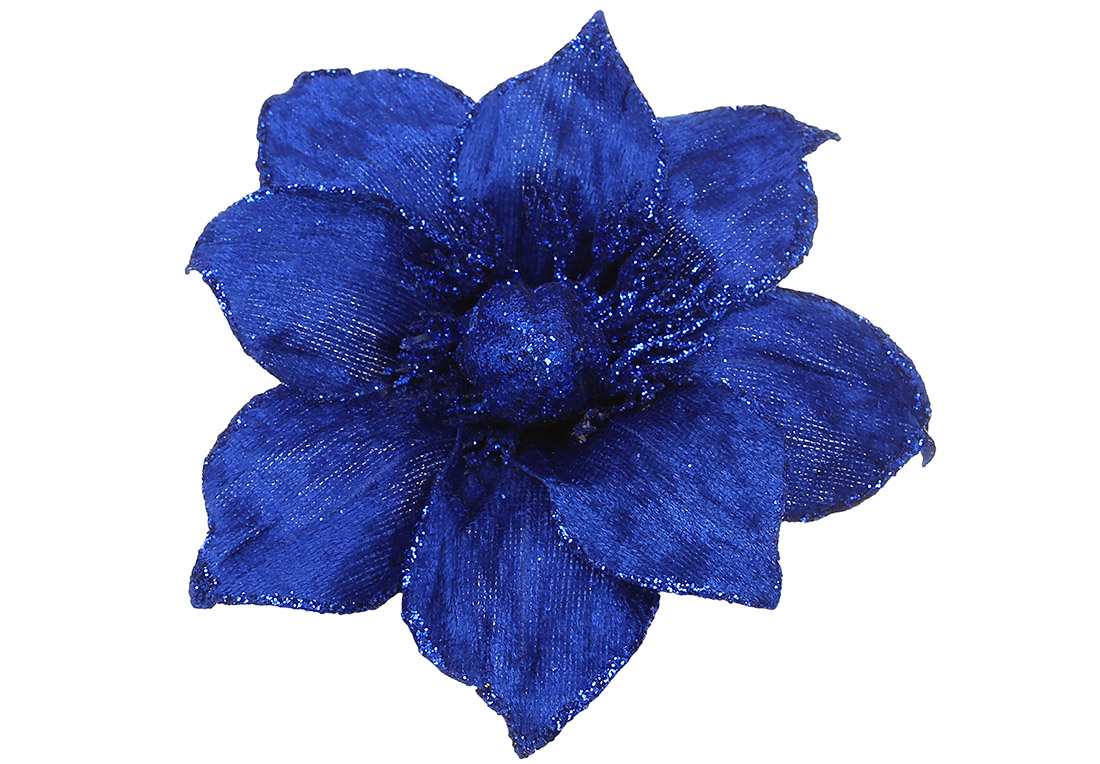 Оксамитова квітка Магнолія 15см, колір - синій з гліттером
