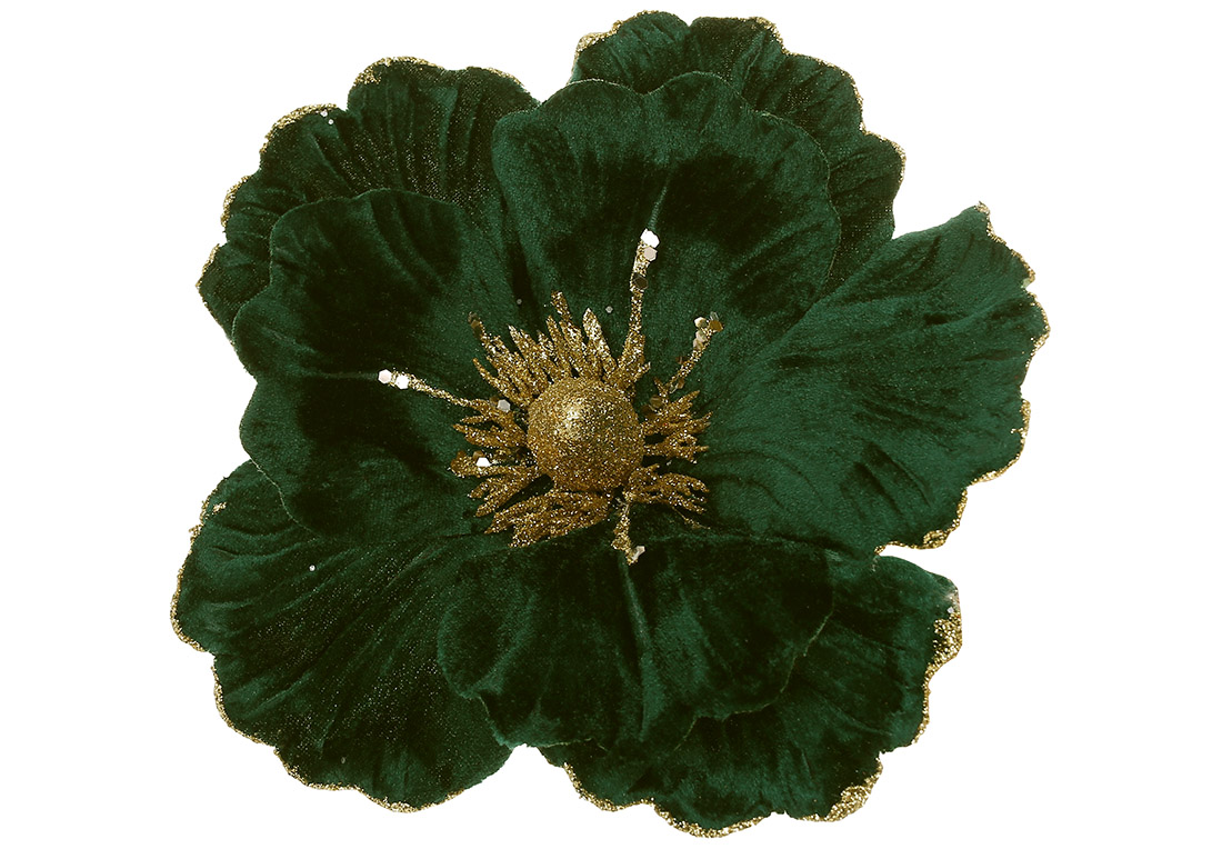 Оксамитова квітка Камелія 21см, колір - темно - зелений