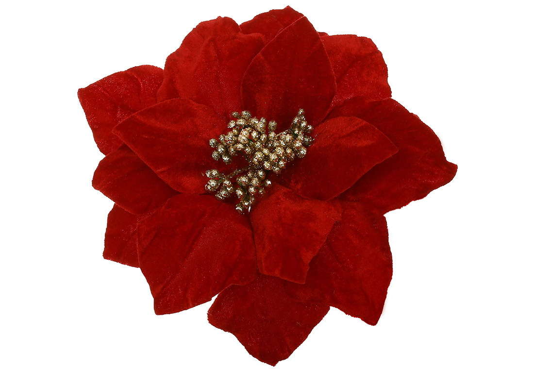 Оксамитова квітка Пуансетія 25см, колір - червоний