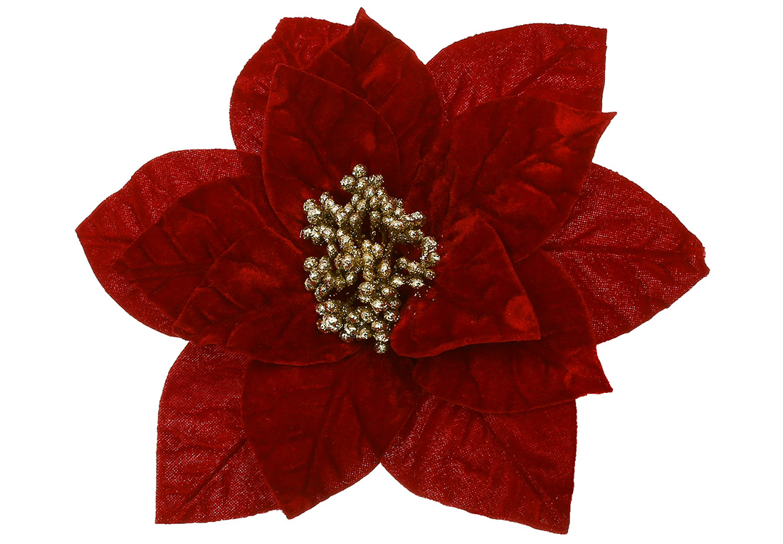 Оксамитова квітка Пуансетія 27см, колір - червоний