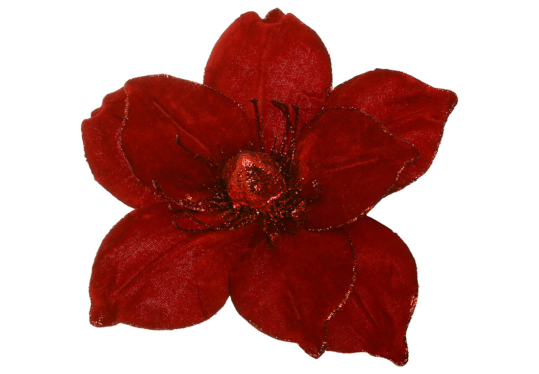 Оксамитова квітка Магнолія з гліттером 24см, колір - червоний