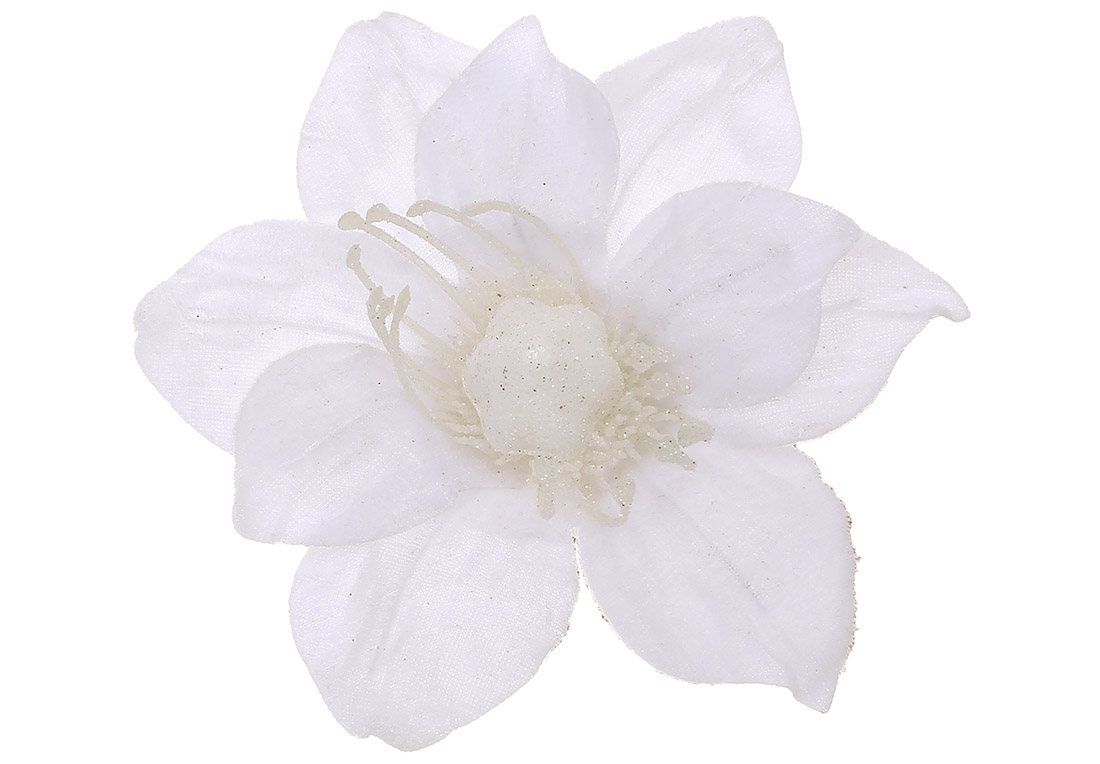 Оксамитова квітка Магнолія 20см, колір - білий з гліттером