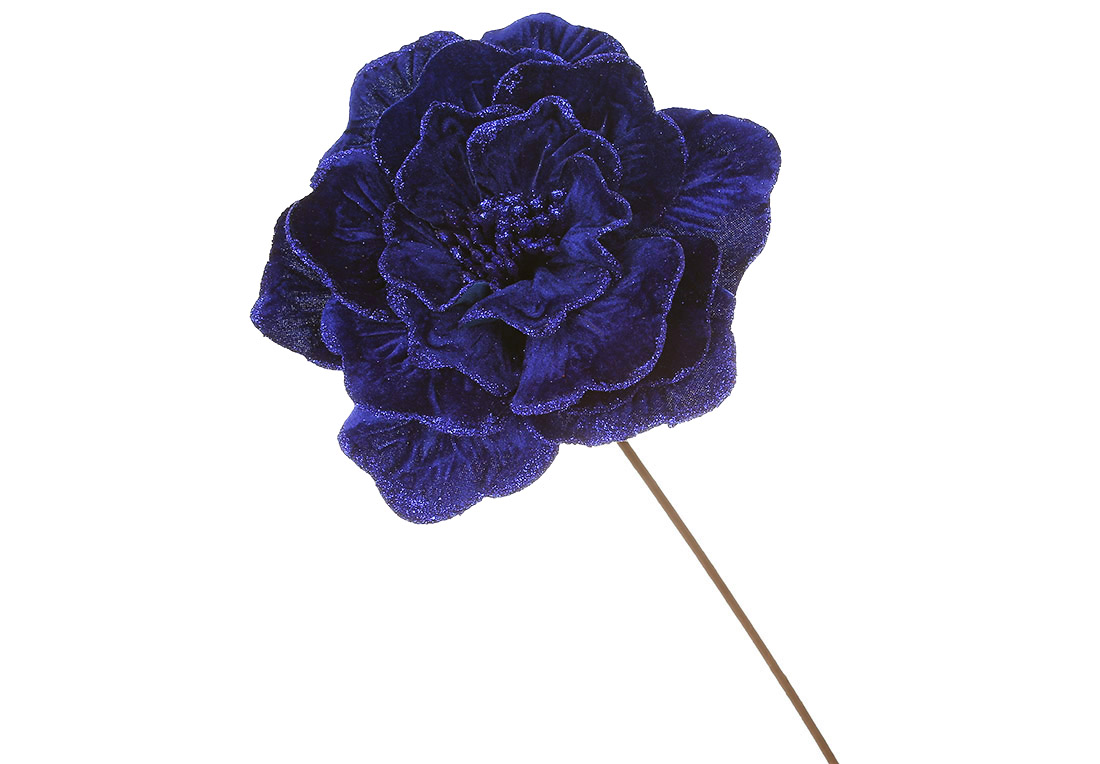 Оксамитова квітка Камелія D24см, ніжка 51см, колір - синій