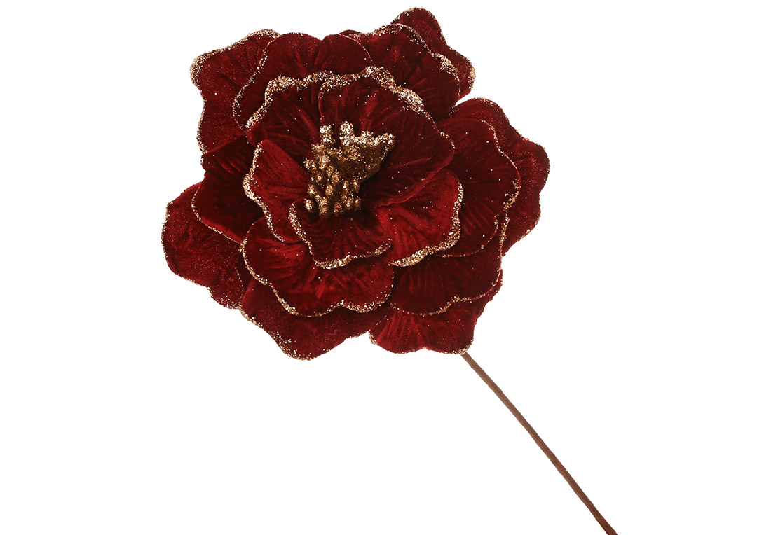 Оксамитова квітка Камелія D24см, ніжка 51см, колір - бордо