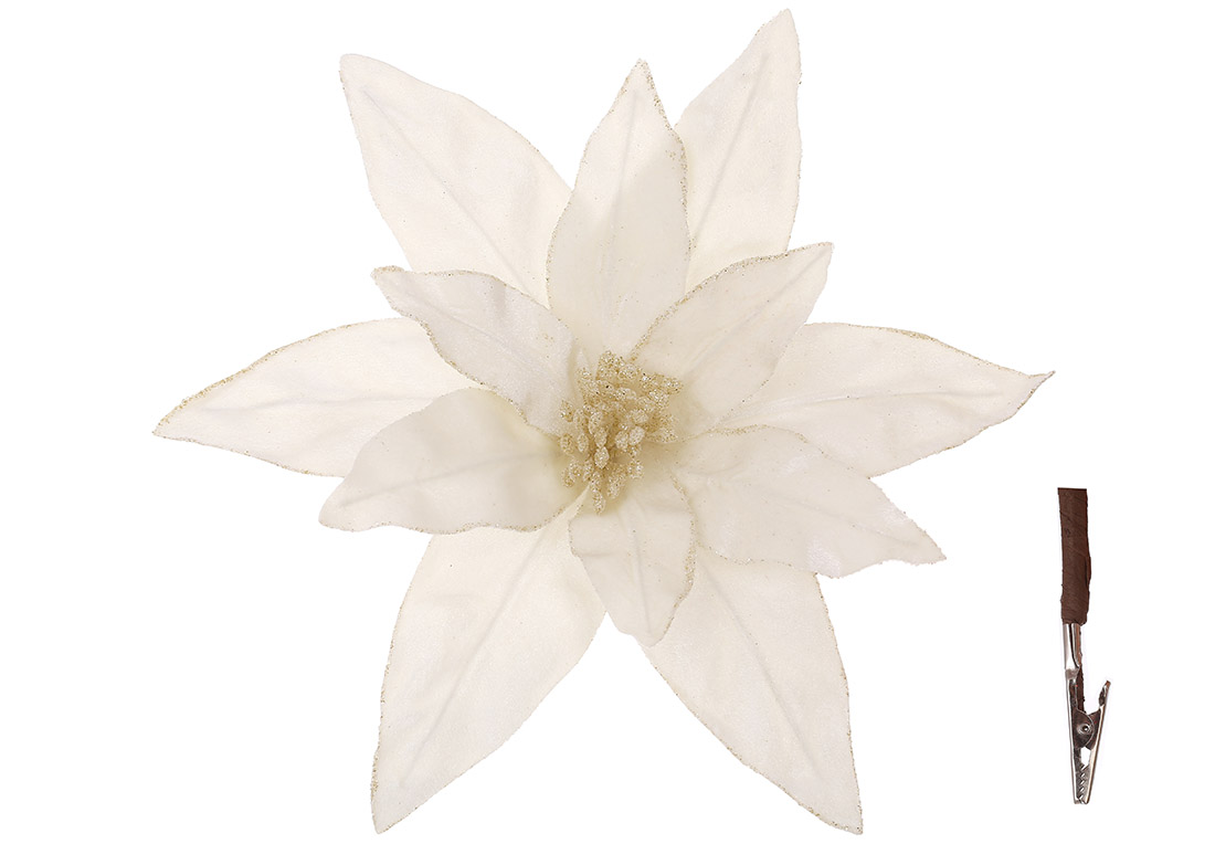 Оксамитова квітка Пуансетія на кліпсі D36см, колір - кремовий