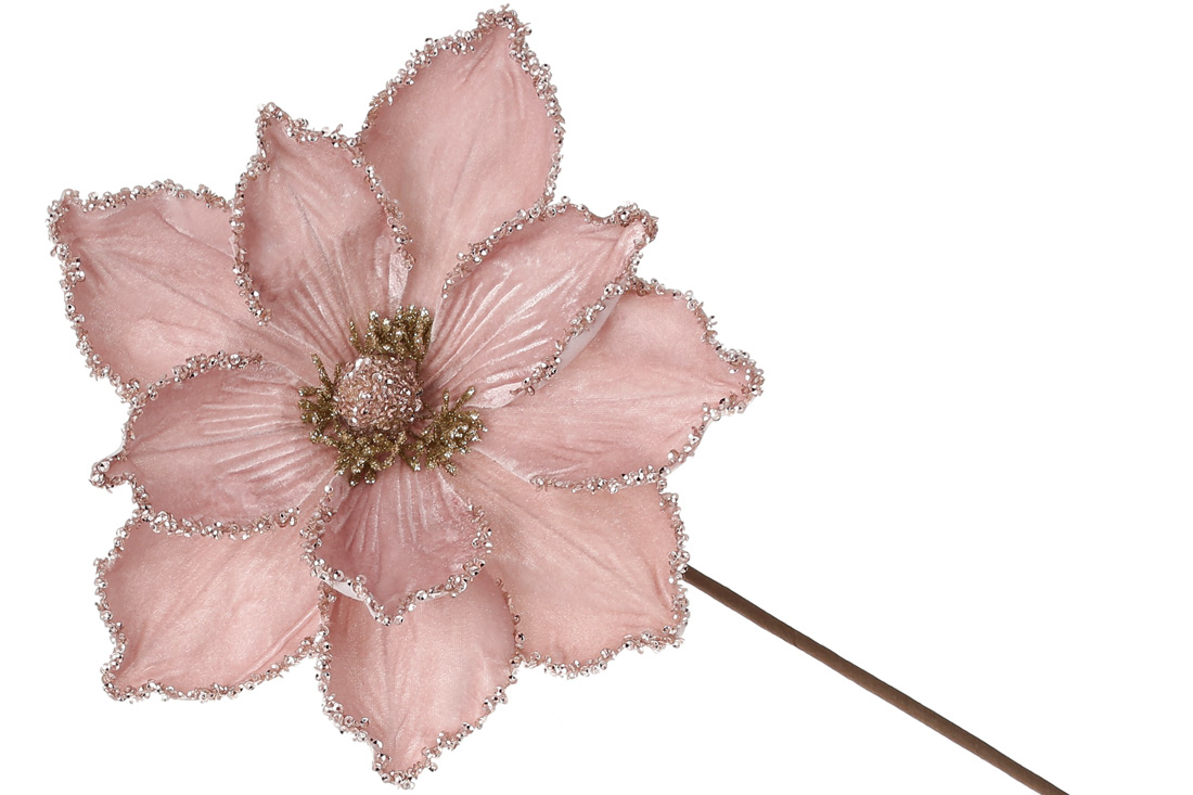 Декоративна квітка Магнолія 23см, довжина ніжки 50см, колір - рожева пудра