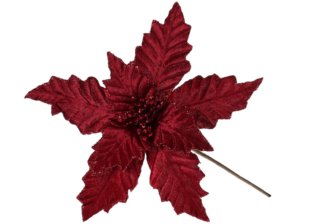 Декоративна квітка Пуансетія 24см, колір - бургунді