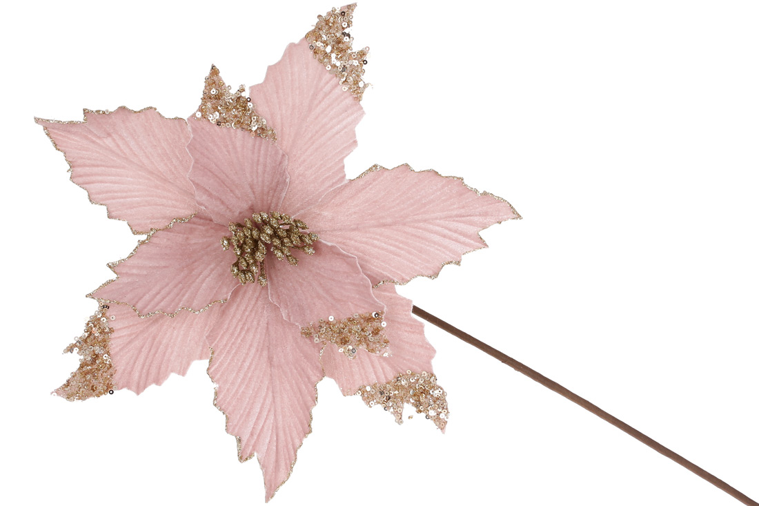 Декоративна гілка Пуансетія, 50см, колір - рожевий