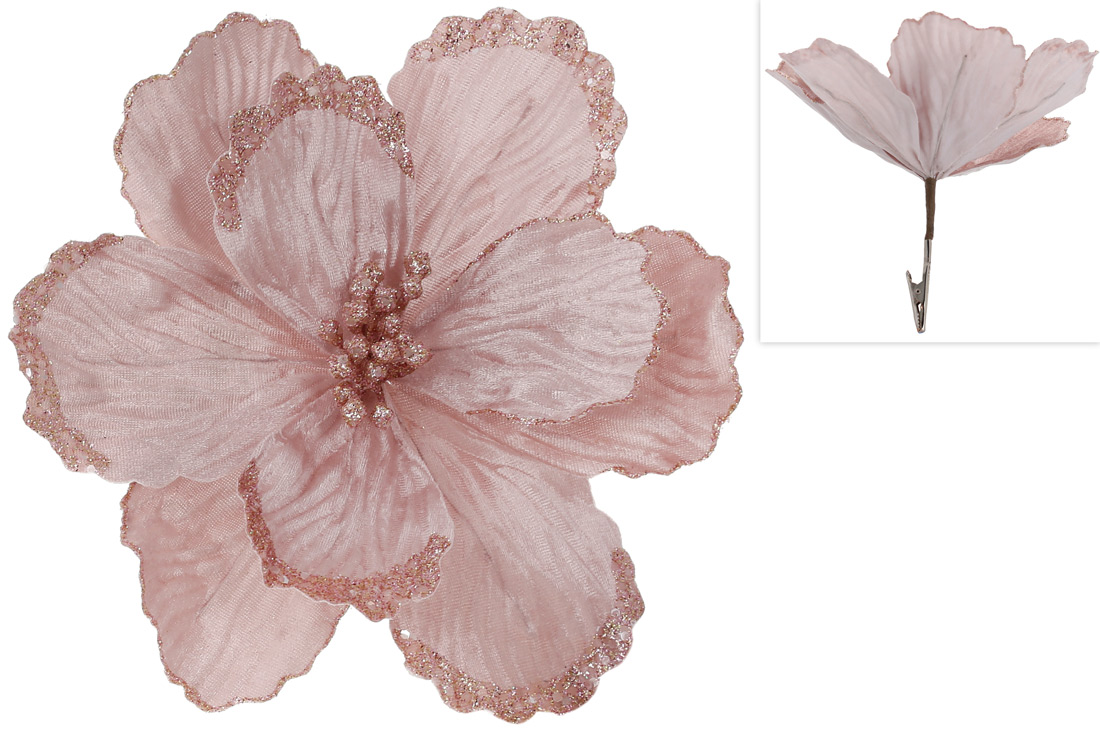 Декоративна квітка Камелія 22см на кліпсі, колір - рожева пудра