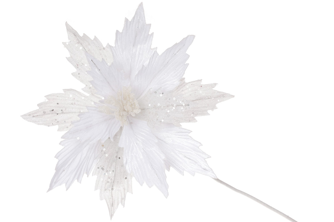 Декоративна квітка Пуансетія 29см, довжина ніжки 50см, колір - білий