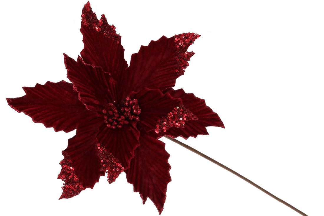 Декоративна квітка Пуансетія 30см, довжина ніжки 50см, колір - бордо