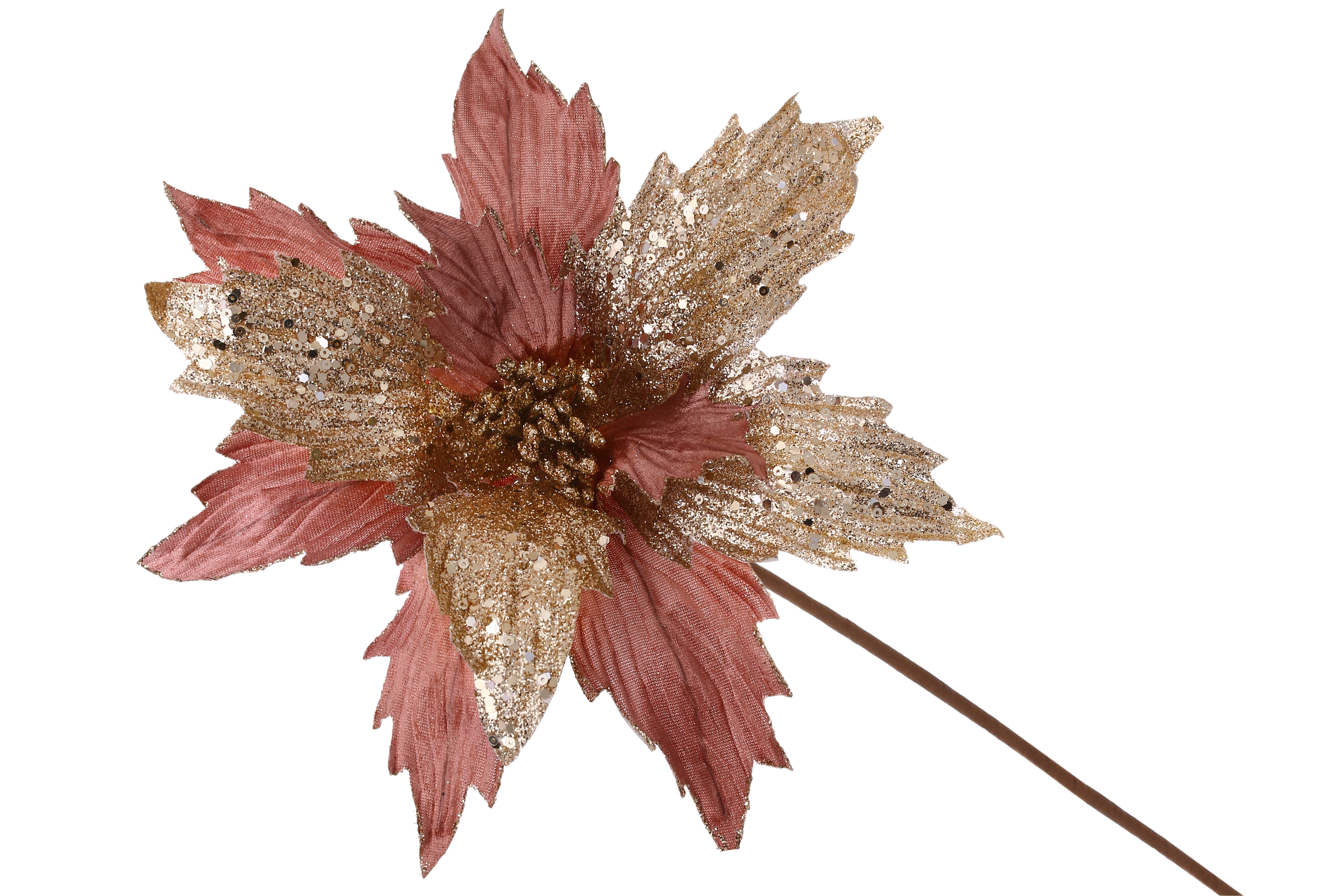 Декоративна квітка Пуансетія 29см, довжина ніжки 50см, колір - персик із шампанню.