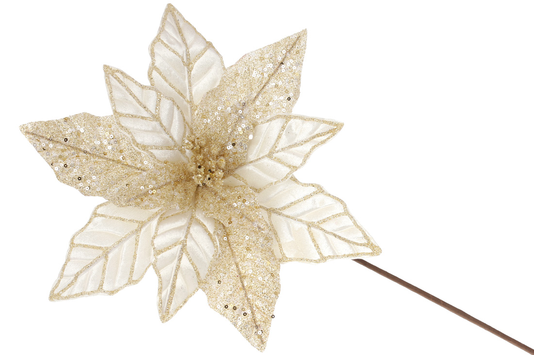 Декоративна квітка Пуансетія 31см, довжина ніжки 50см, колір - світлий крем