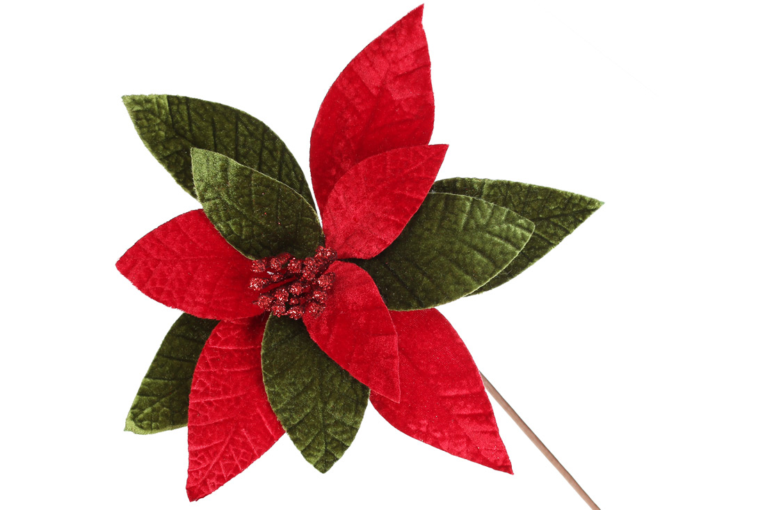 Декоративна квітка Пуансетія 50см, колір - червоний із зеленим
