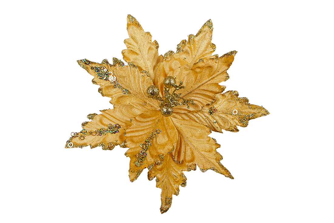 Декоративна квітка Пуансетія 27см, колір - золото