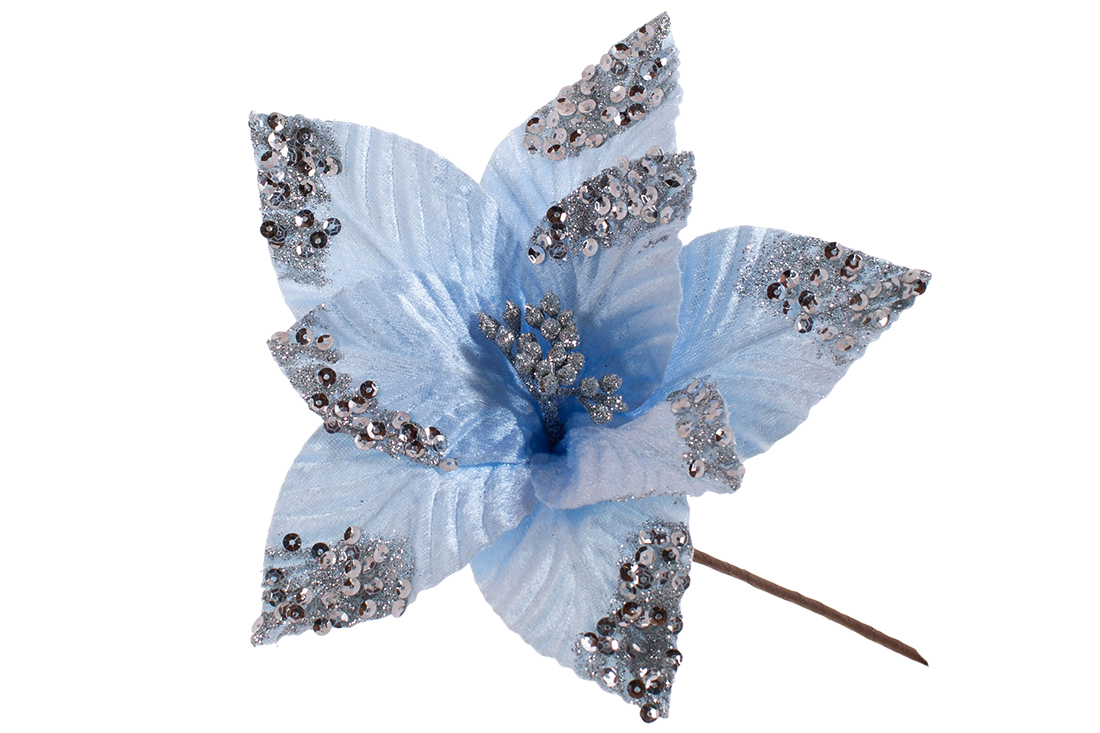 Декоративна квітка Пуансетія 27см, колір - світло-блакитний