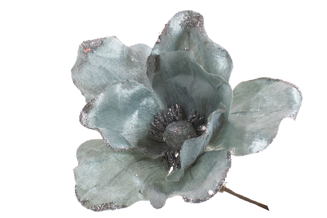 Декоративна квітка Магнолія 22см, колір - блакитний зі сріблом