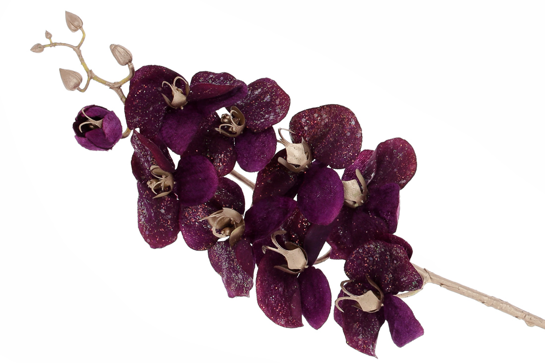 Преміальна оксамитова орхідея з гліттером на нозі 73см, колір - пурпурний