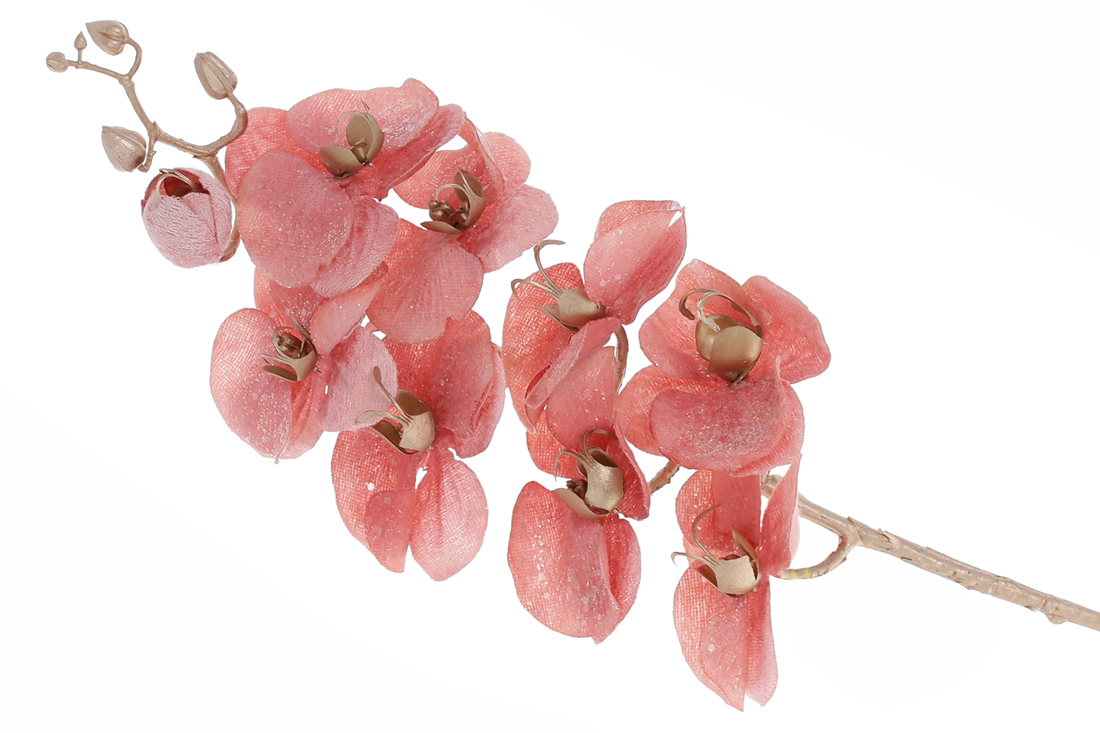 Преміальна оксамитова орхідея з гліттером на нозі 73см, колір - рожевий