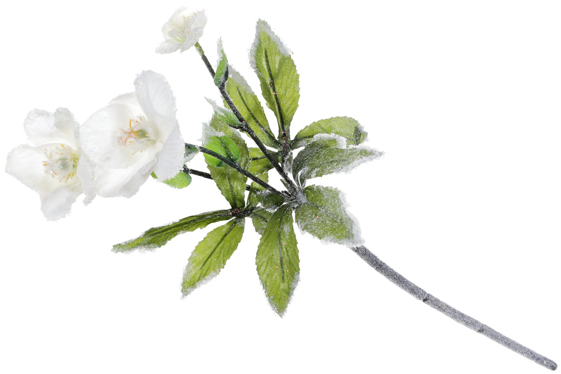 Декоративна гілка білого Морозника в інею з гліттером, 48см