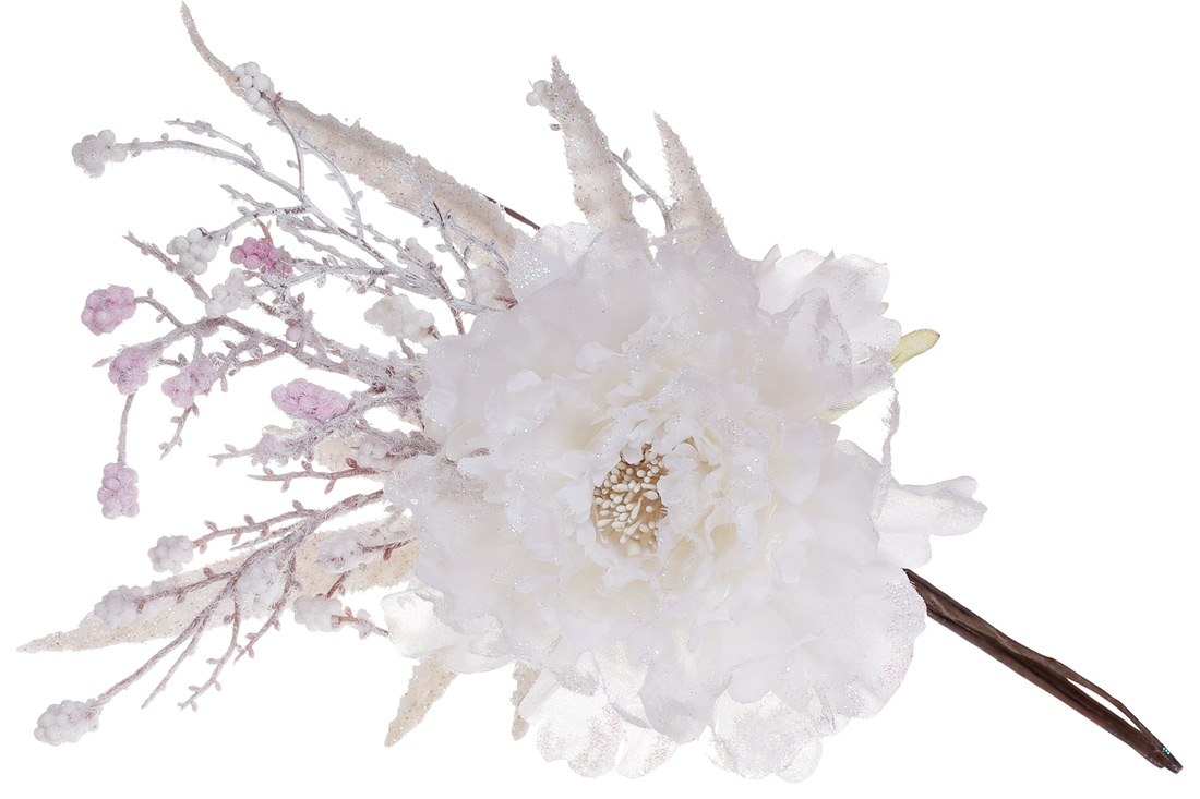 Декоративна штучна квітка Півонія, 13*30см, колір - ванільний крем