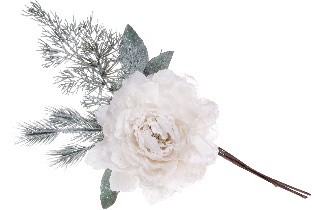 Декоративна штучна квітка Півонія, 15*41см, колір - білий