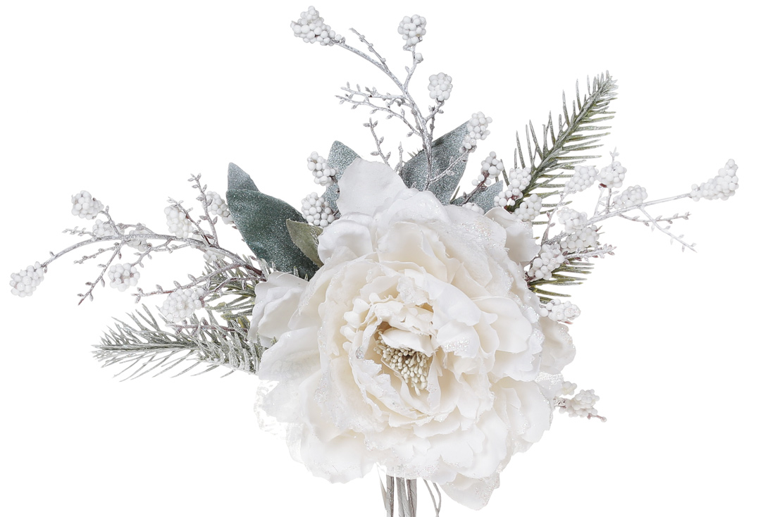 Декоративна штучна квітка Півонія, 14*36см, колір - слонова кістка