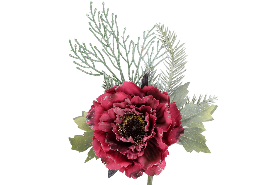 Декоративна штучна квітка Півонія з декором, 40см, колір - глибокий бордо