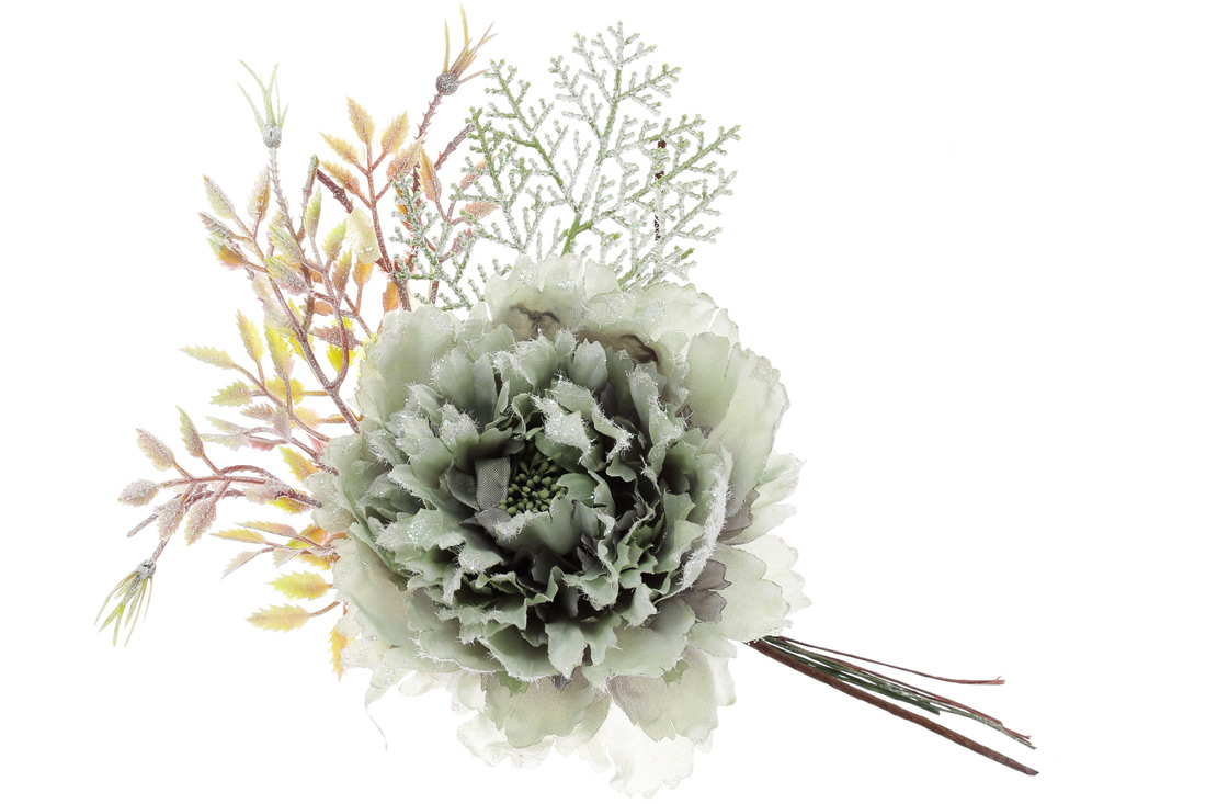 Декоративна штучна квітка Півонія, 18 см, колір - зелений