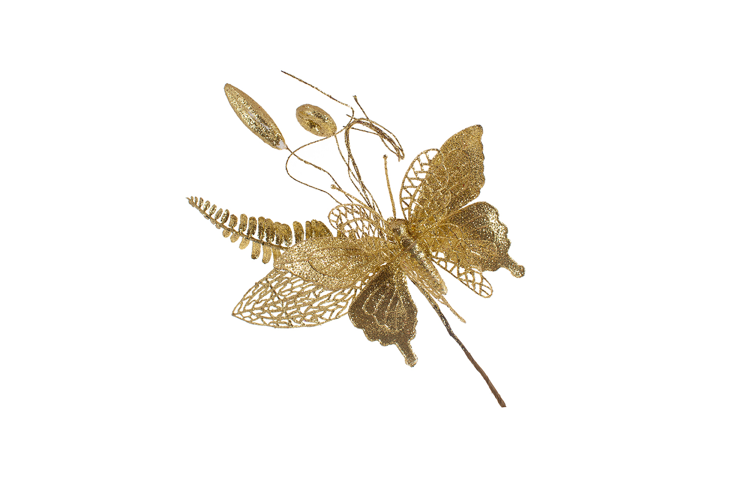 Декоративний букет з метеликом, 13см, золото