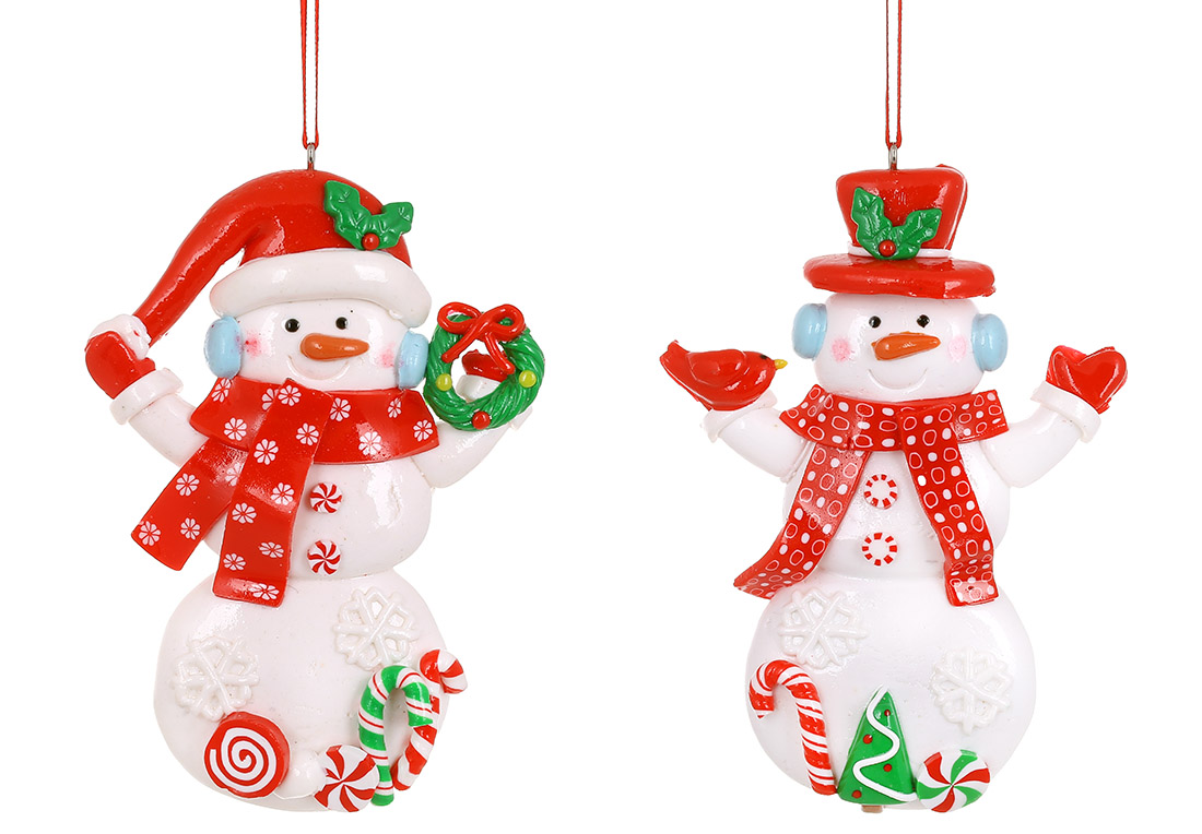 Декоративна підвіска Сніговик - карамелька 12*9*1.5 см, 2 дизайни, колір - білий з червоним