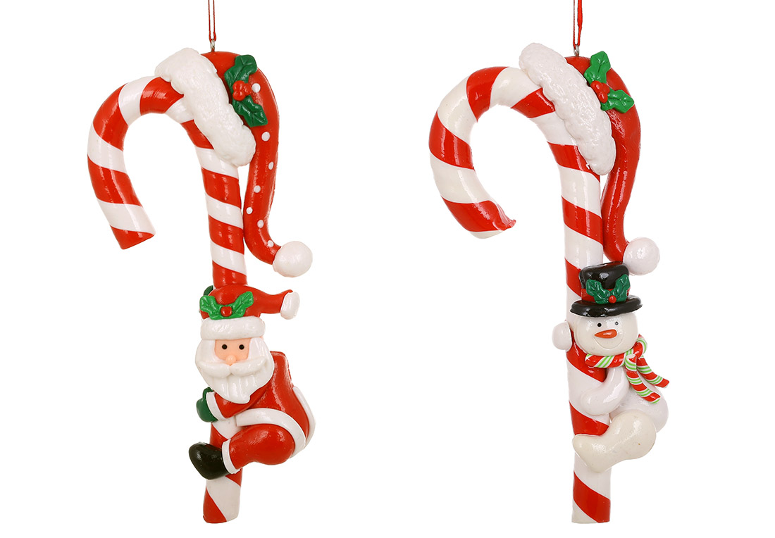 Декоративна підвіска Санта і Сніговик на льодянику 17.5*7.5*2 см, 2 дизайни, колір - червоний з білим