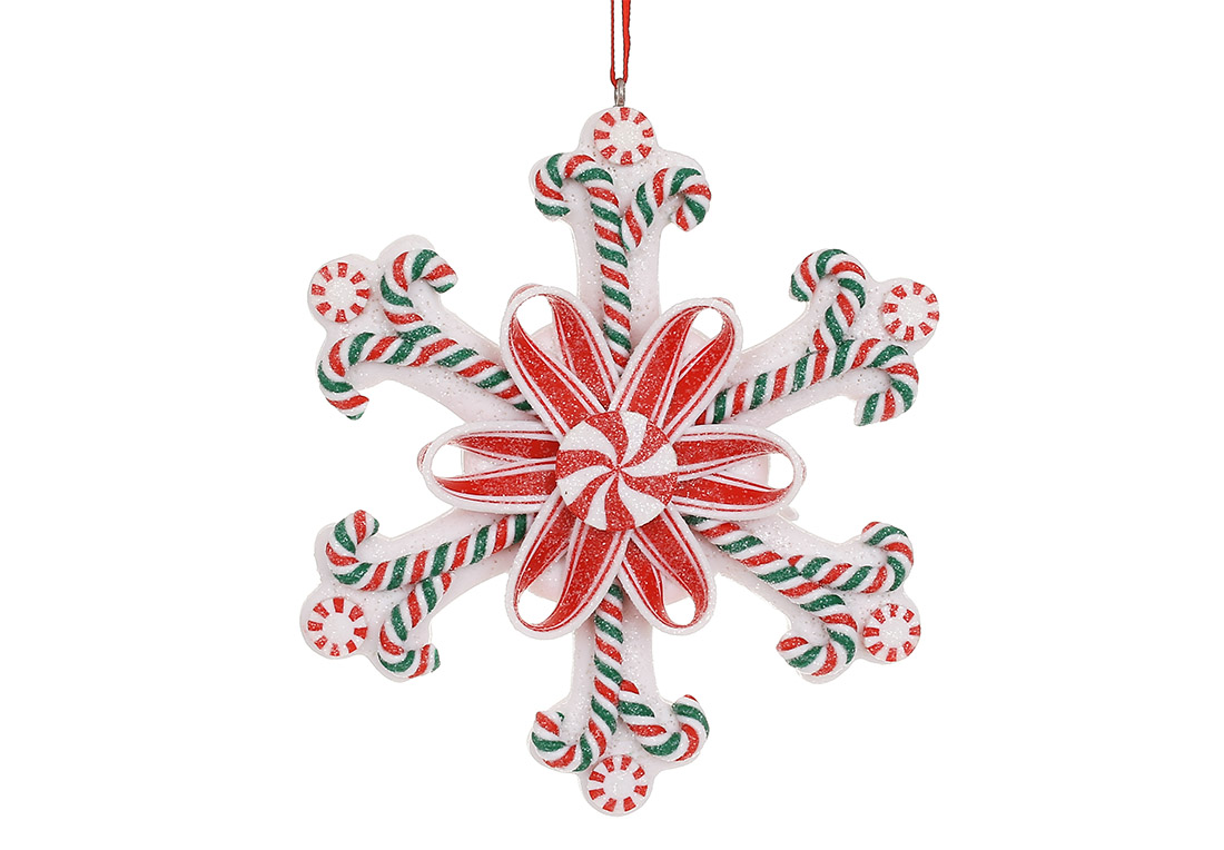 Декоративна підвіска з гліттером Карамельна сніжинка, 11*11*1.5см