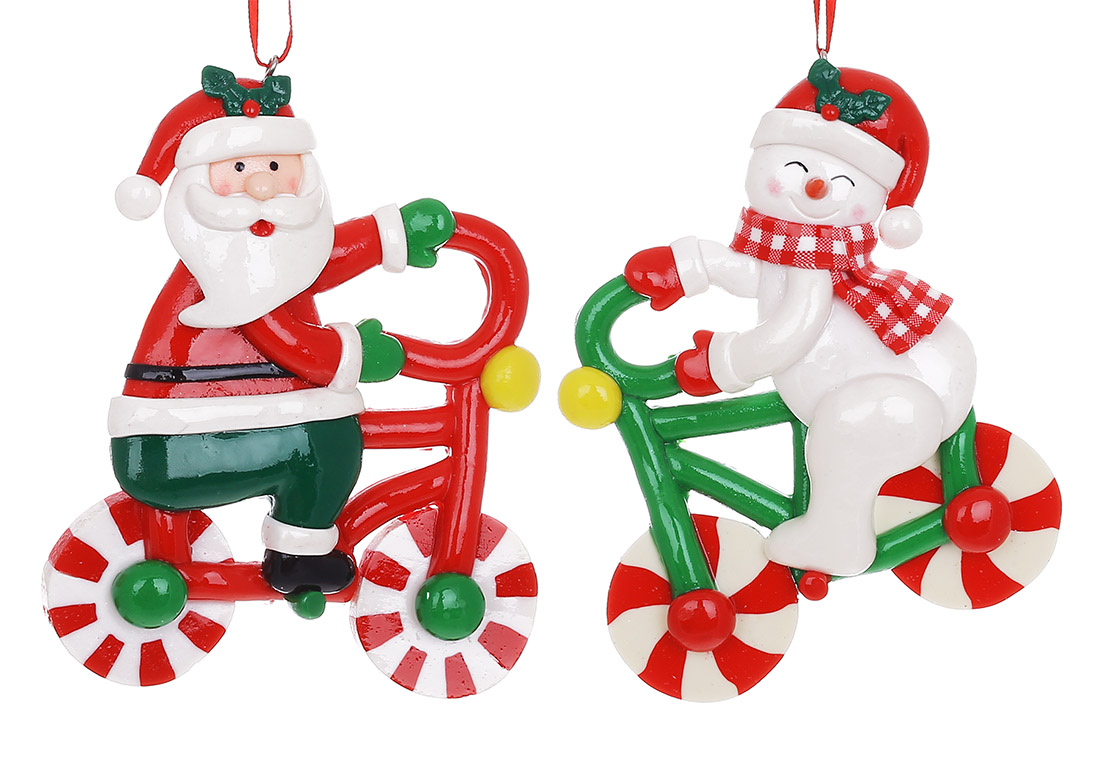 Декоративна підвіска Карамельний санта і сніговик на велосипеді, 9.5*2*12см, 2 дизайни