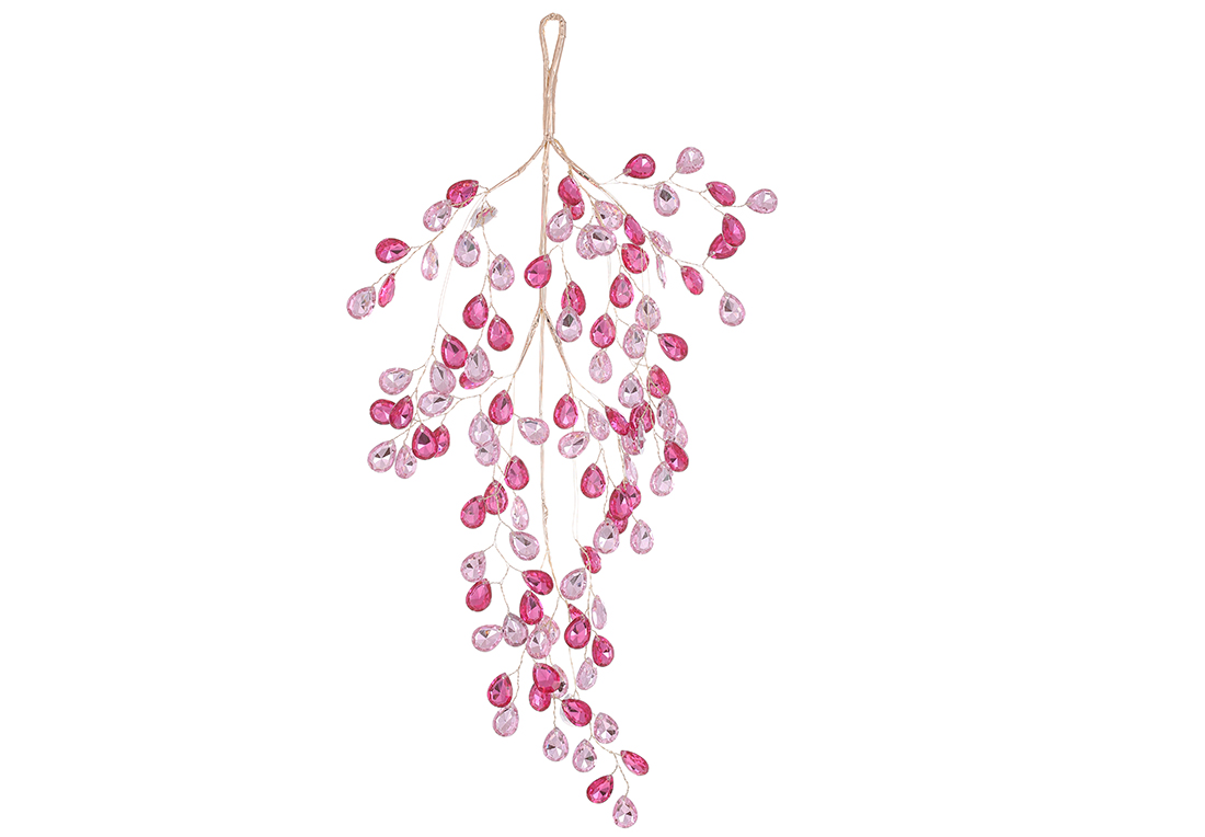 Декоративна підвіска з акриловим камінням 40см, колір рожевий з малиною
