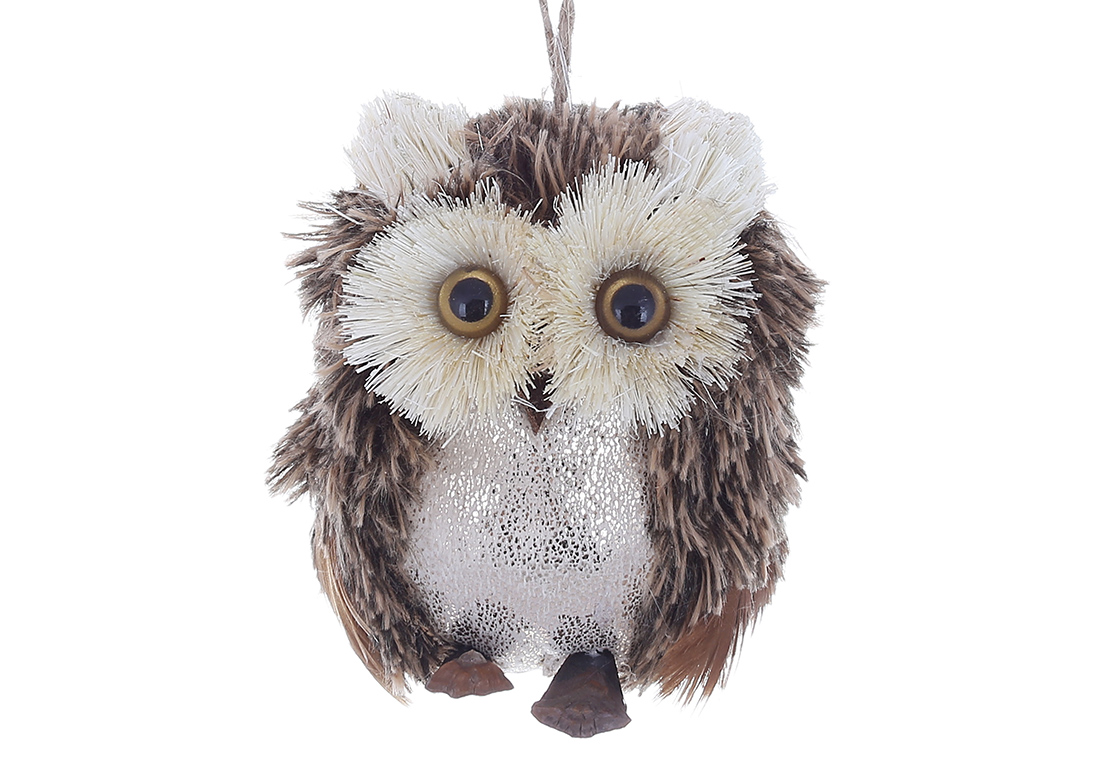 Новорічний декор Сова 8х7см, колір - коричневий із шампань